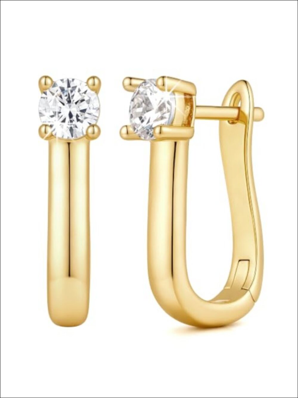 Gold Huggie Hoop Earrings 14K Gold Plated U Shape CZ Women